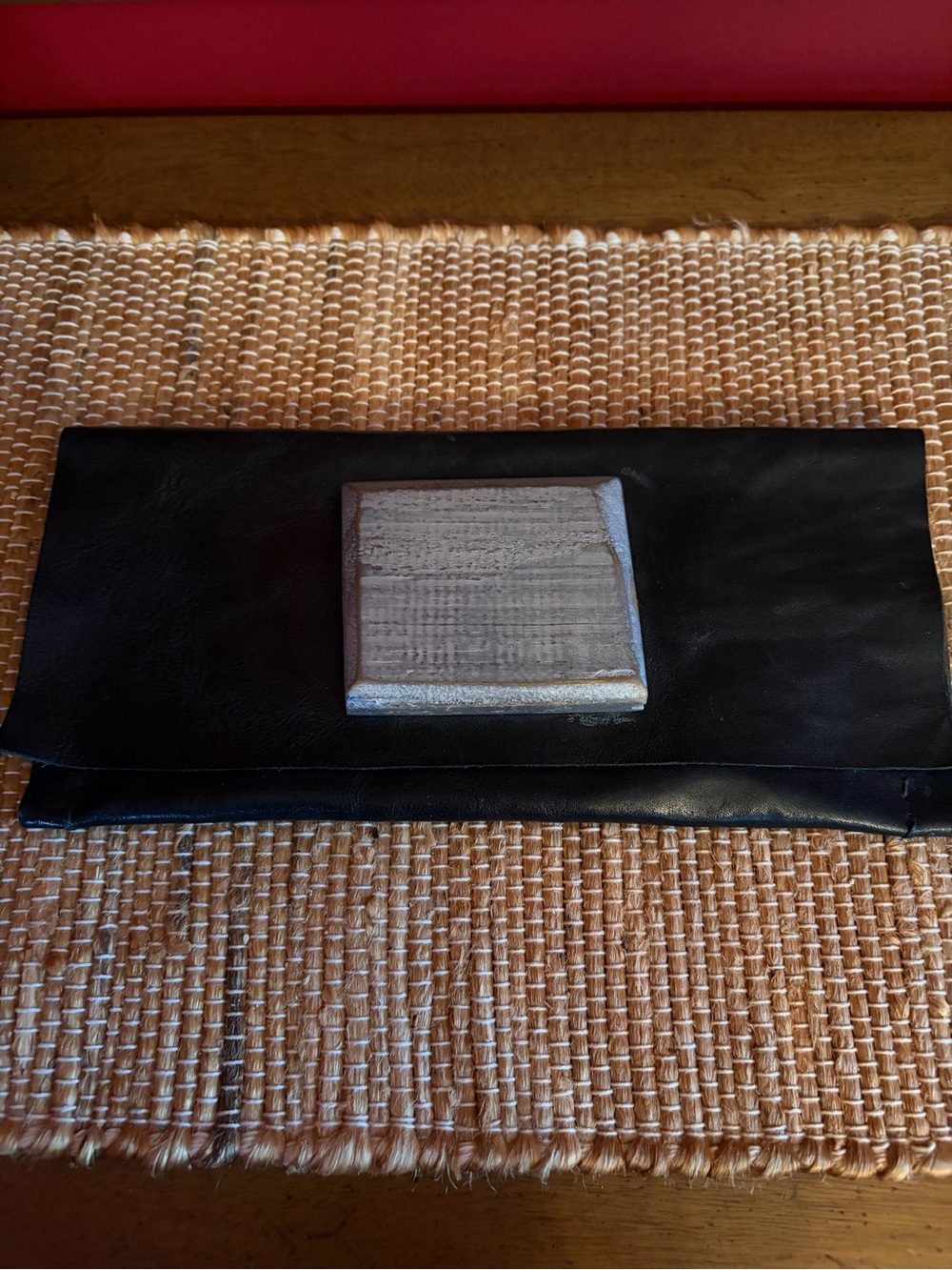 S&B Handmade Black Leather Foldover Clutch